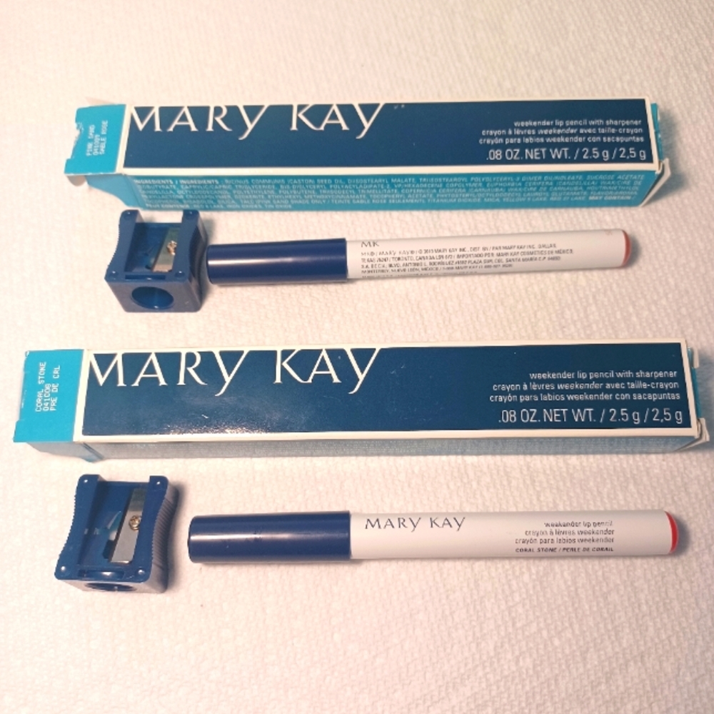 Mary Kay Weekender Lip Pencils NEW - Coral Stone And Pink Sand W/ Sharpener, Box
